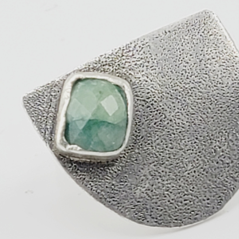 EMERALD RING ABSTRACT DESIGN HANDMADE STERLING SILVER SZ 6.5 - Picture 3 of 6